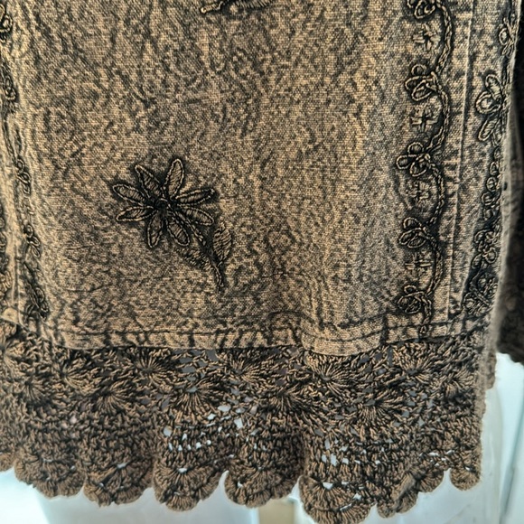 Urban Tribe Brown Cotton Enbroidered & Beadrd Jacket with Crochet Trim Size M - Picture 8 of 12